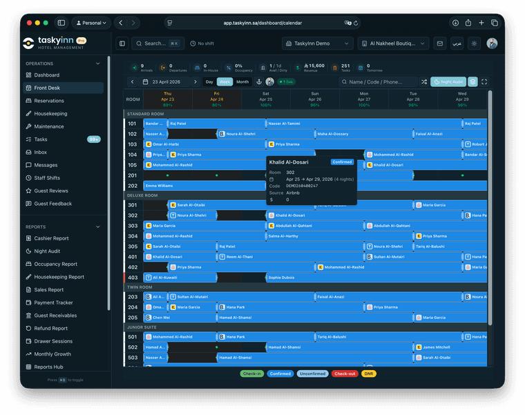 Taskyinn front-desk calendar
