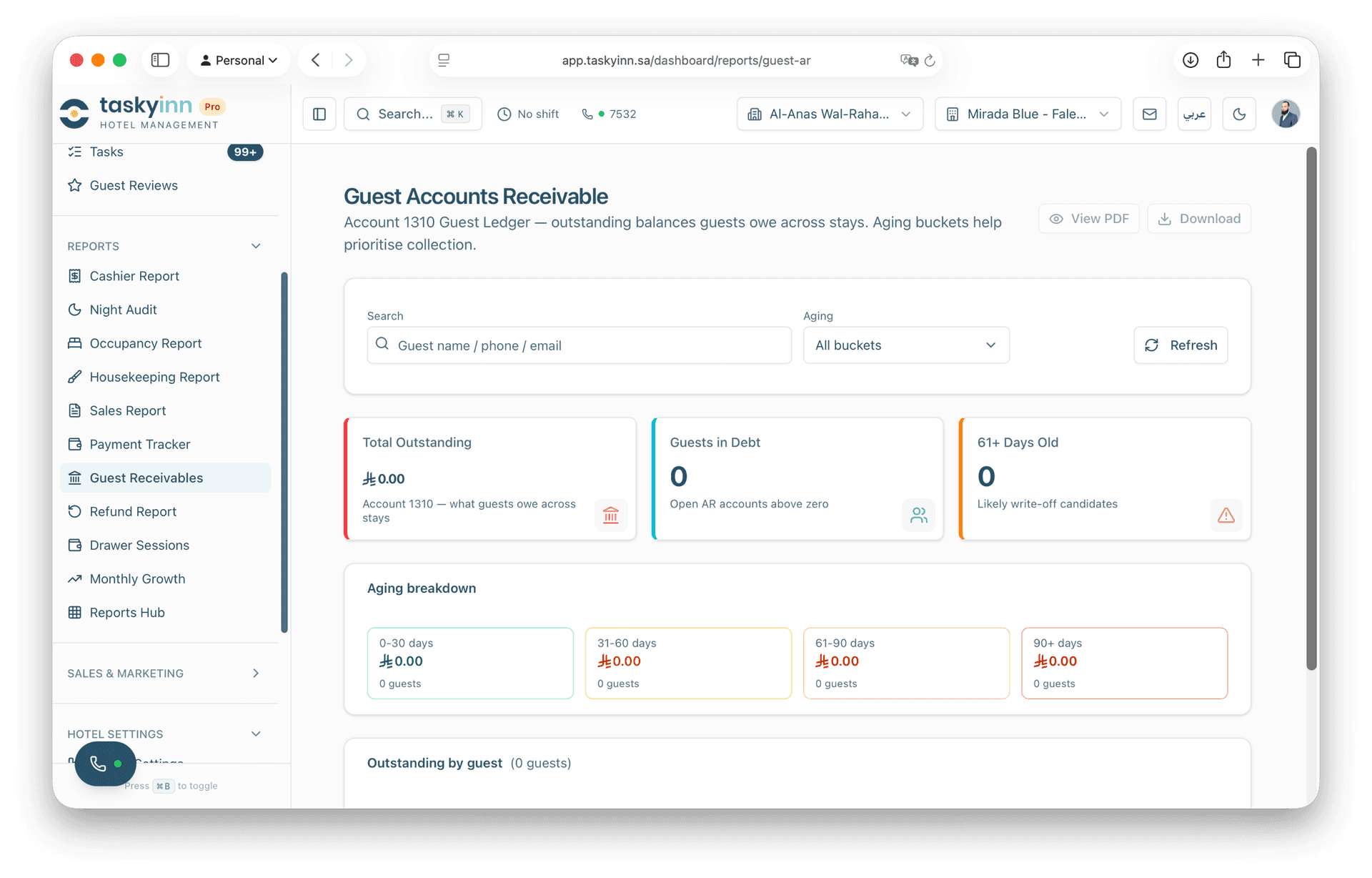 Guest accounts receivable